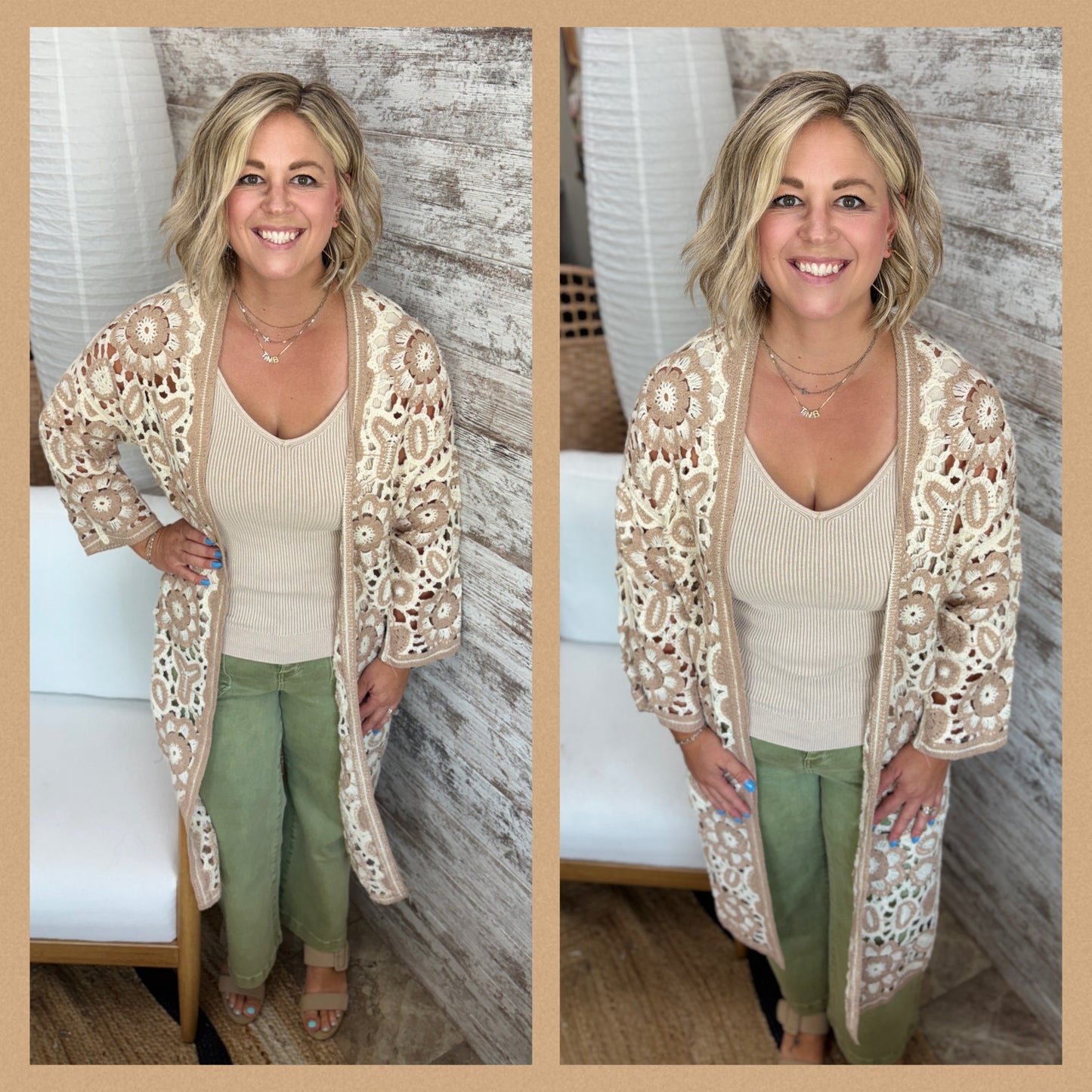 Beige Crochet Duster-One Size