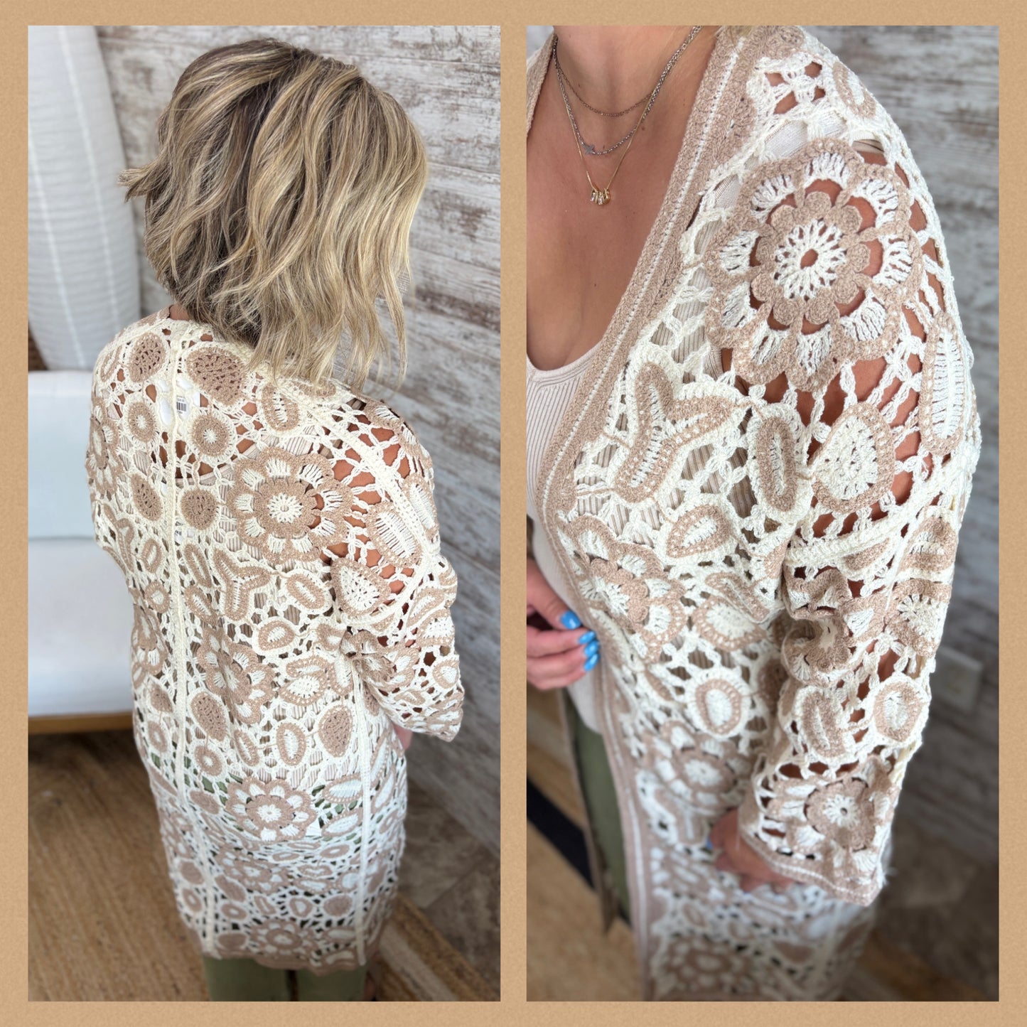 Beige Crochet Duster-One Size
