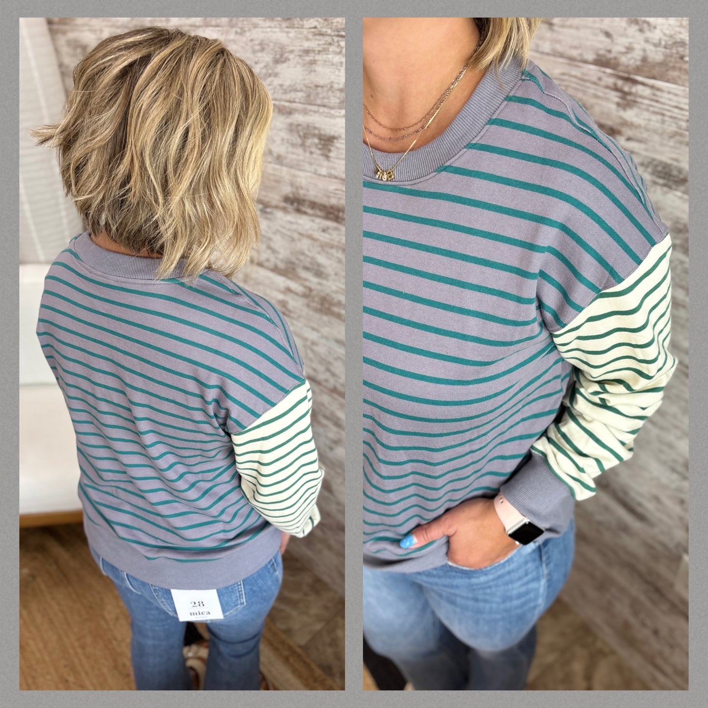 Grey Stripe French Terry Crew