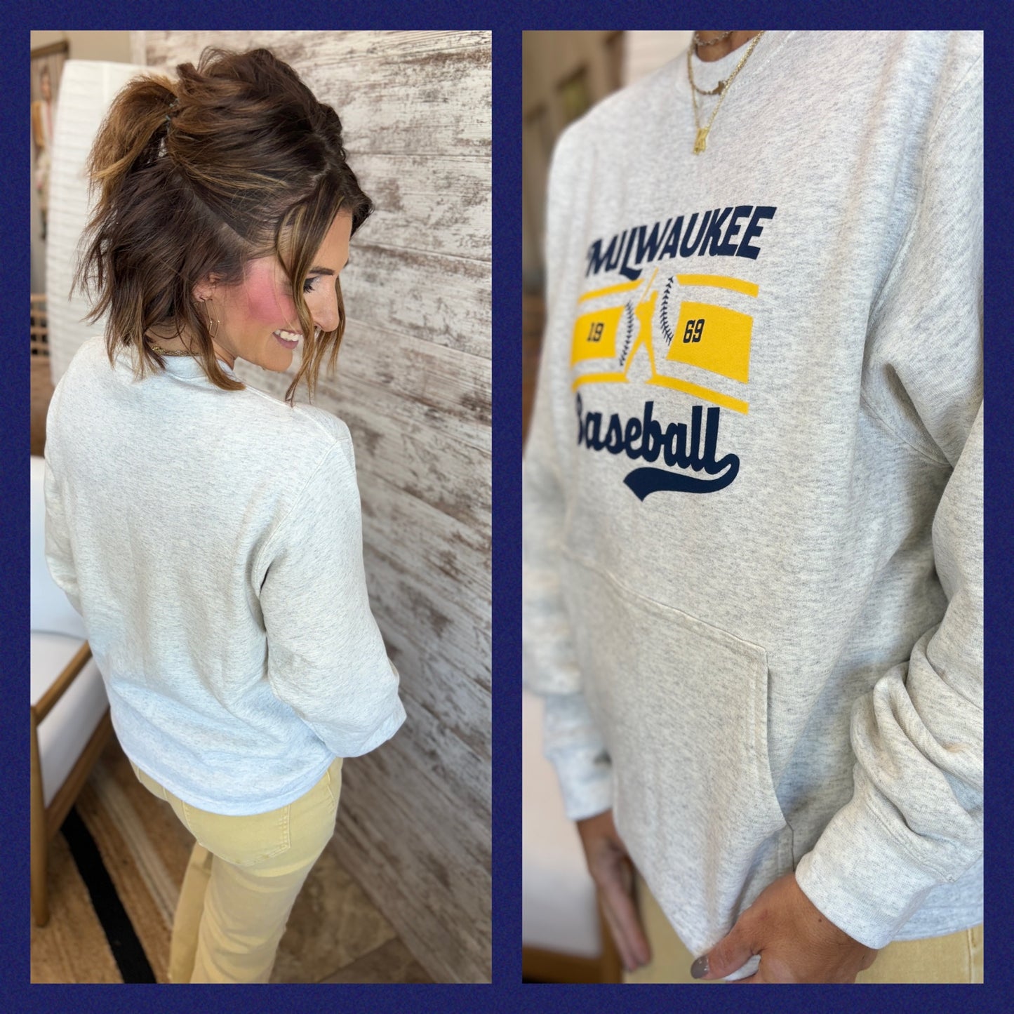 Milwaukee Baseball Port & Company Oatmeal Kangaroo Pocket Crew