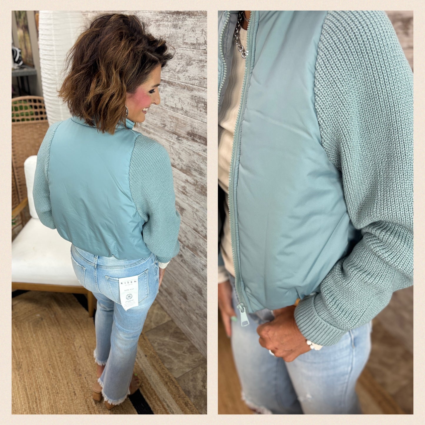 Smokey Blue Cropped Puff Jacket