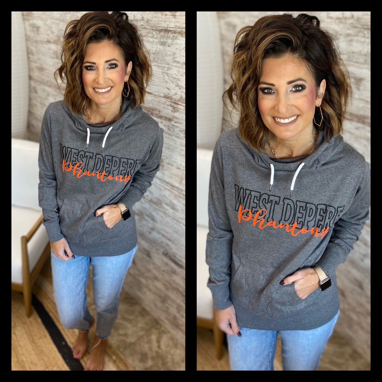 West Depere Dark Heather Enza Funnel Hoodie