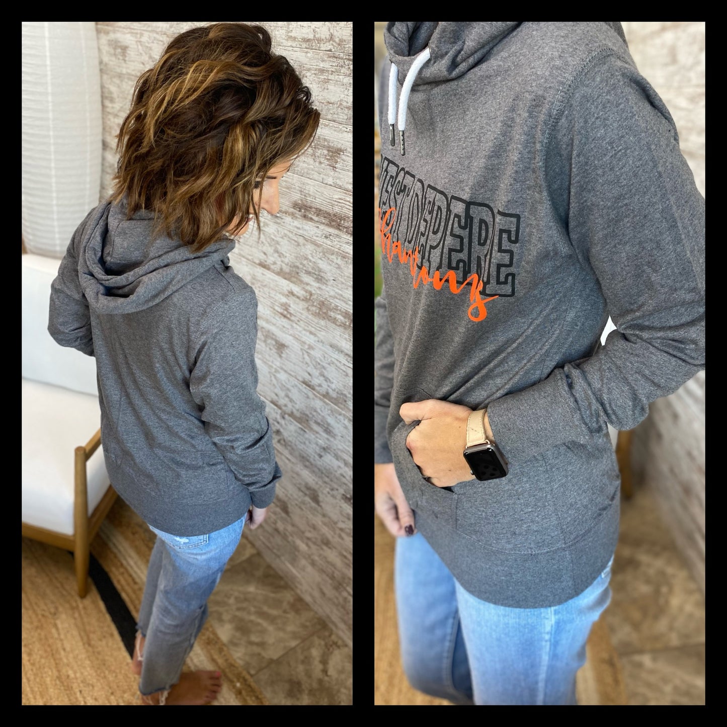 West Depere Dark Heather Enza Funnel Hoodie