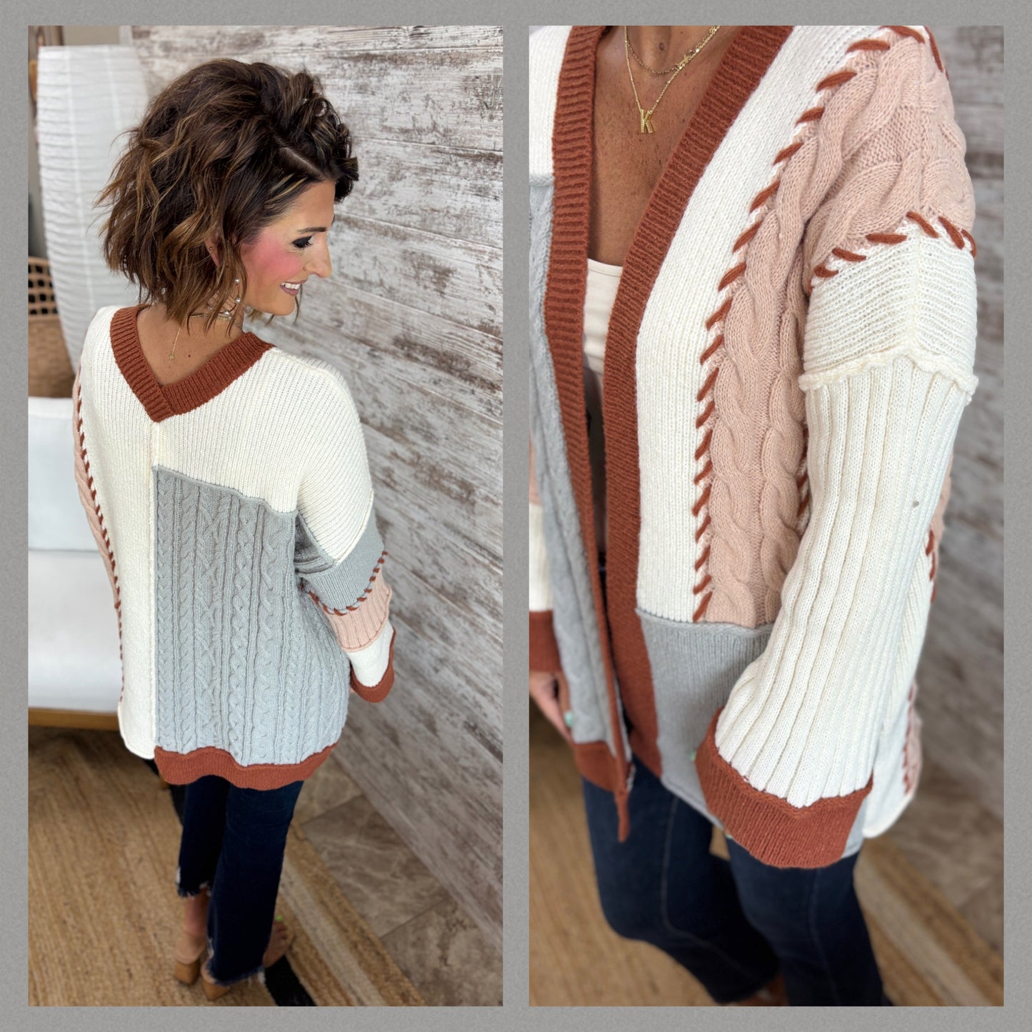 Rust Multi Color Block Cardigan