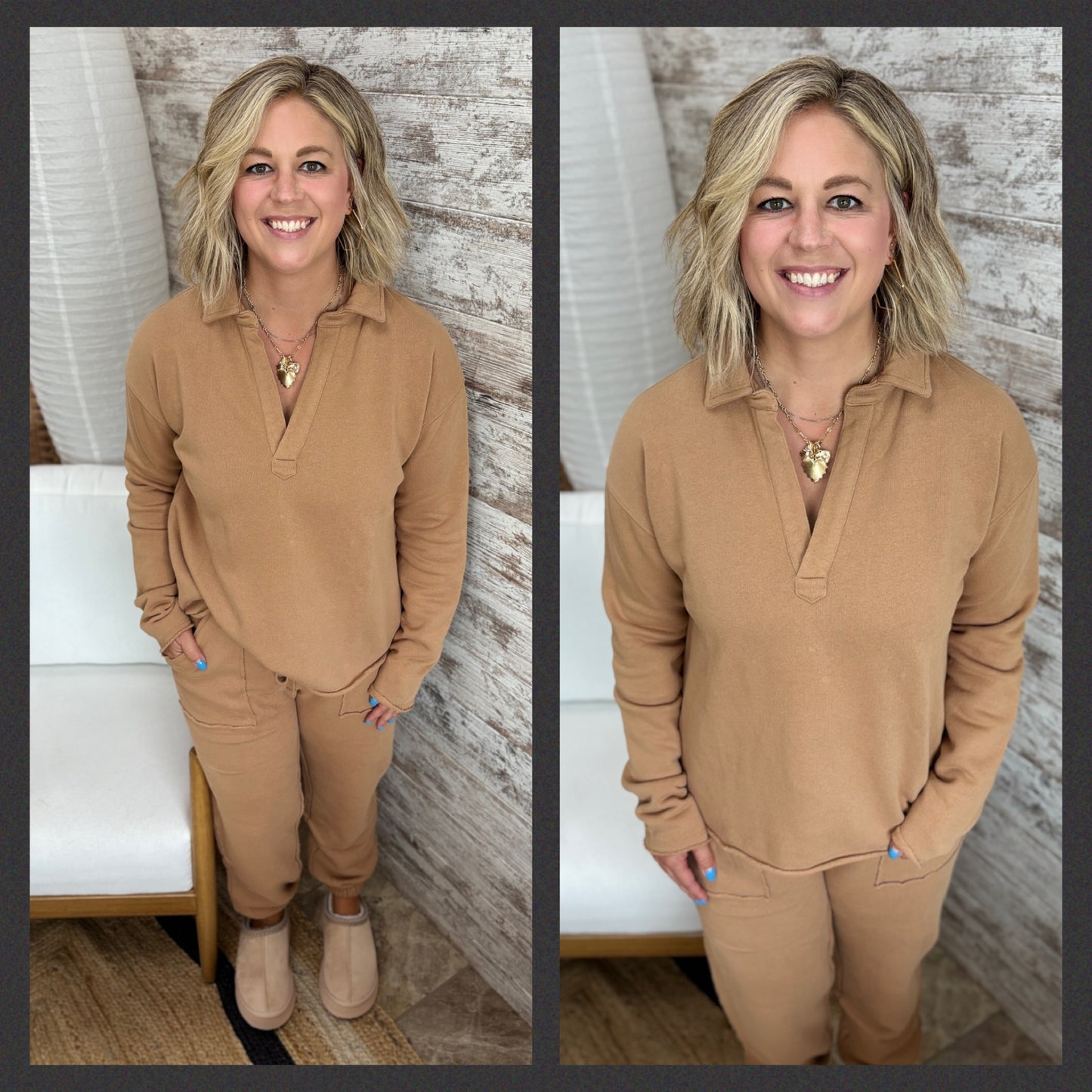 Mocha Raw Edge Henley Top
