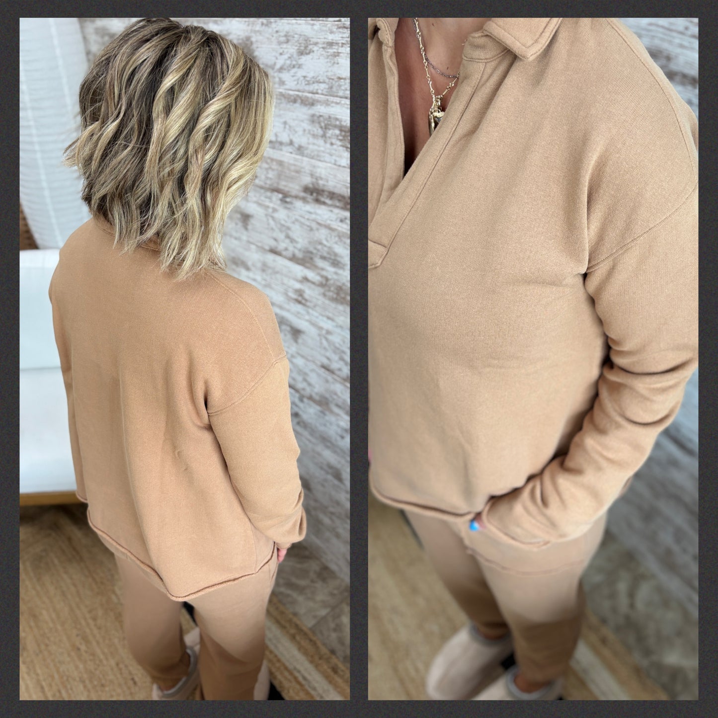 Mocha Raw Edge Henley Top