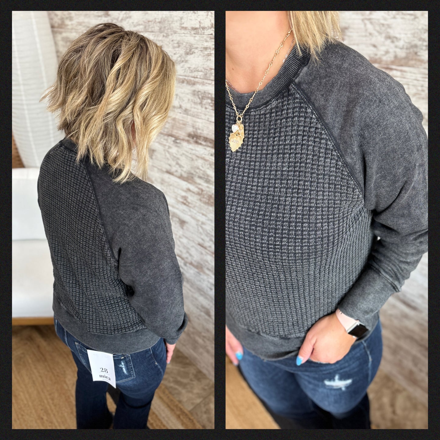 Black Waffle Knit Pullover **Restocking, arriving Friday 01/16/26**