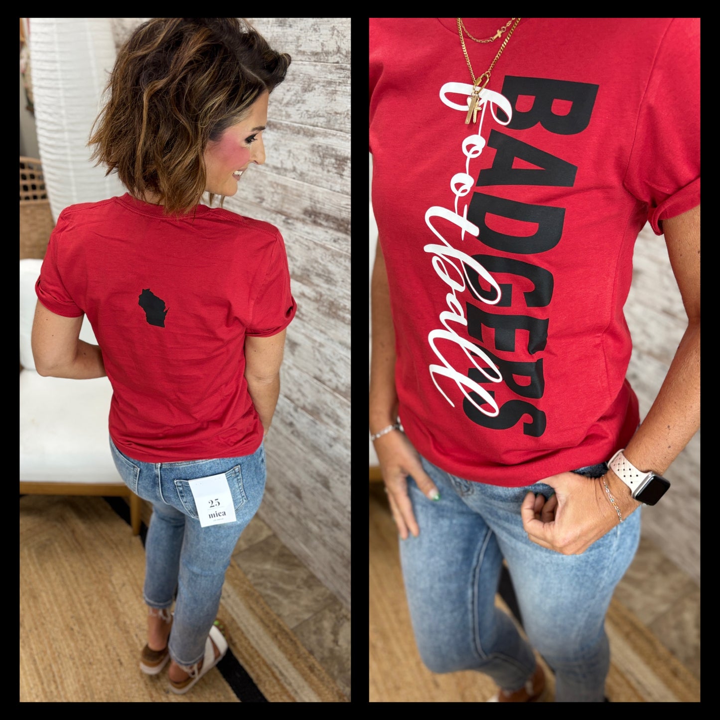 Badgers Football Bella Canvas Red Tee