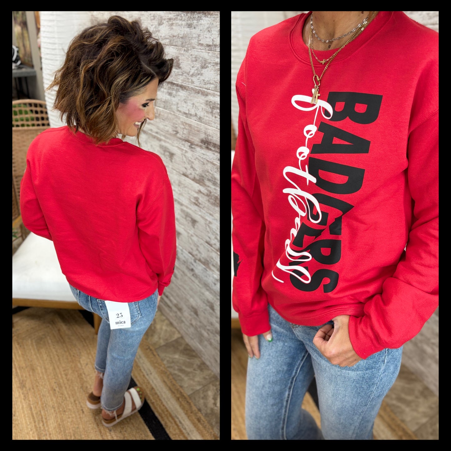 Badgers Football Gildan Red Crew