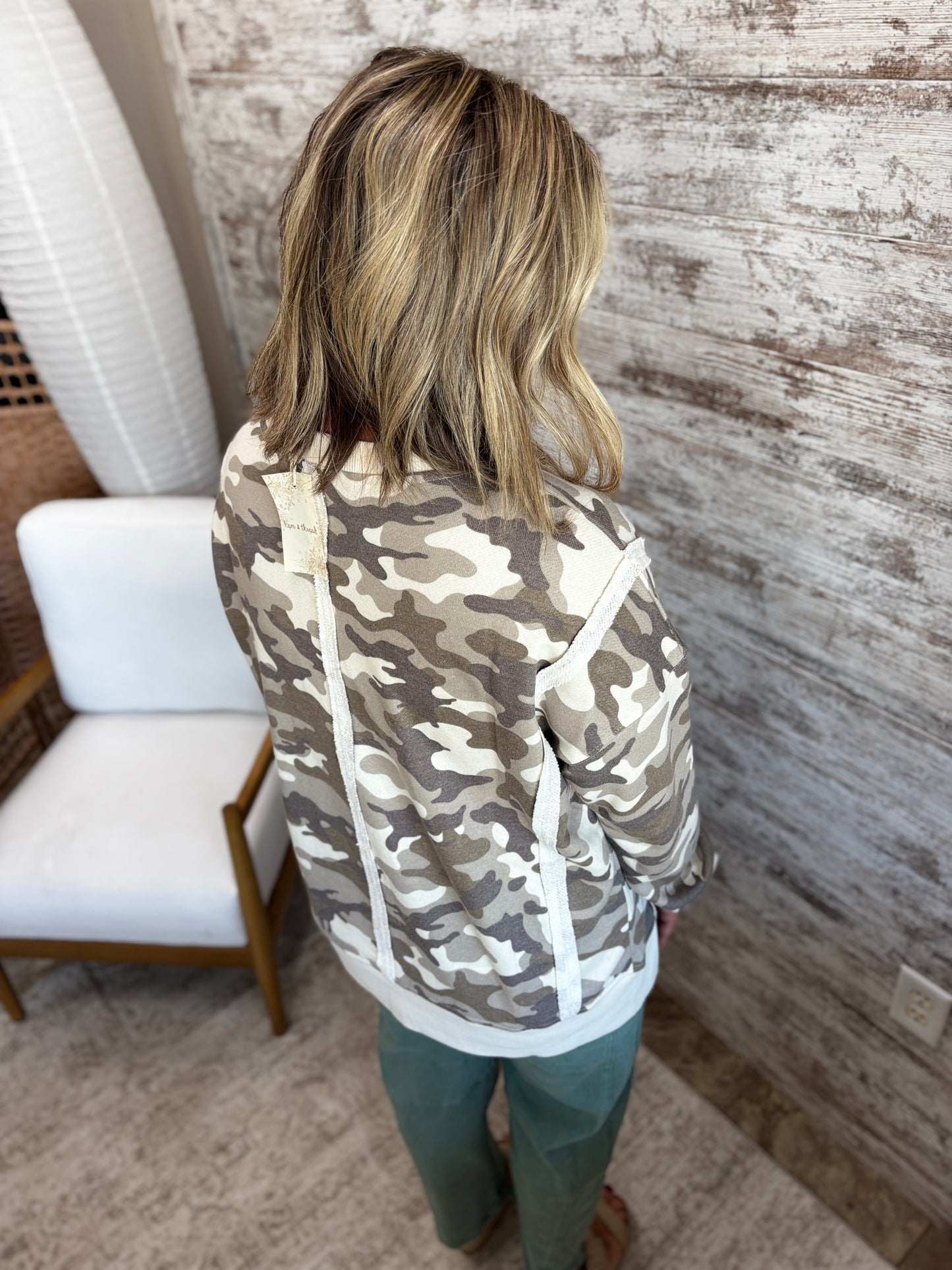 Olive/ECRU Camo Print Terry Crew