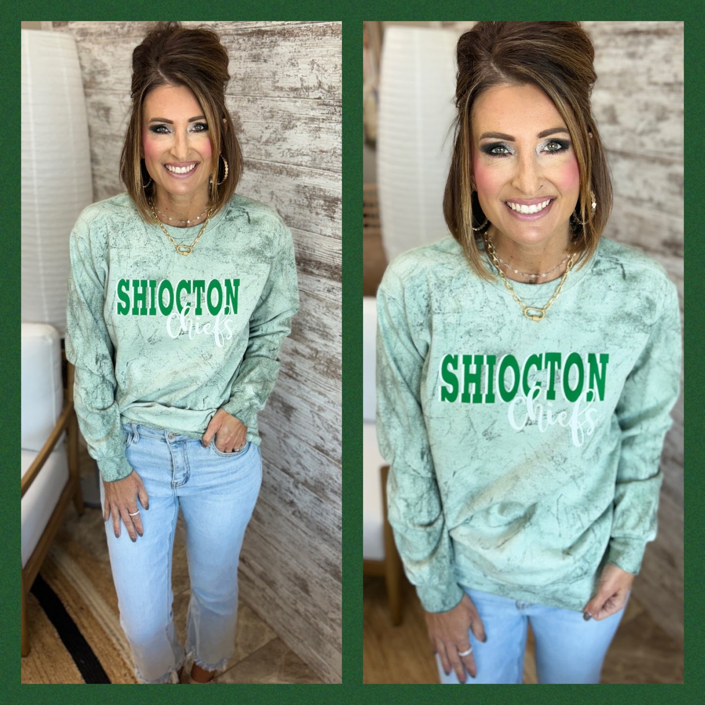 Shiocton Chiefs Green ColorBlast Crewneck