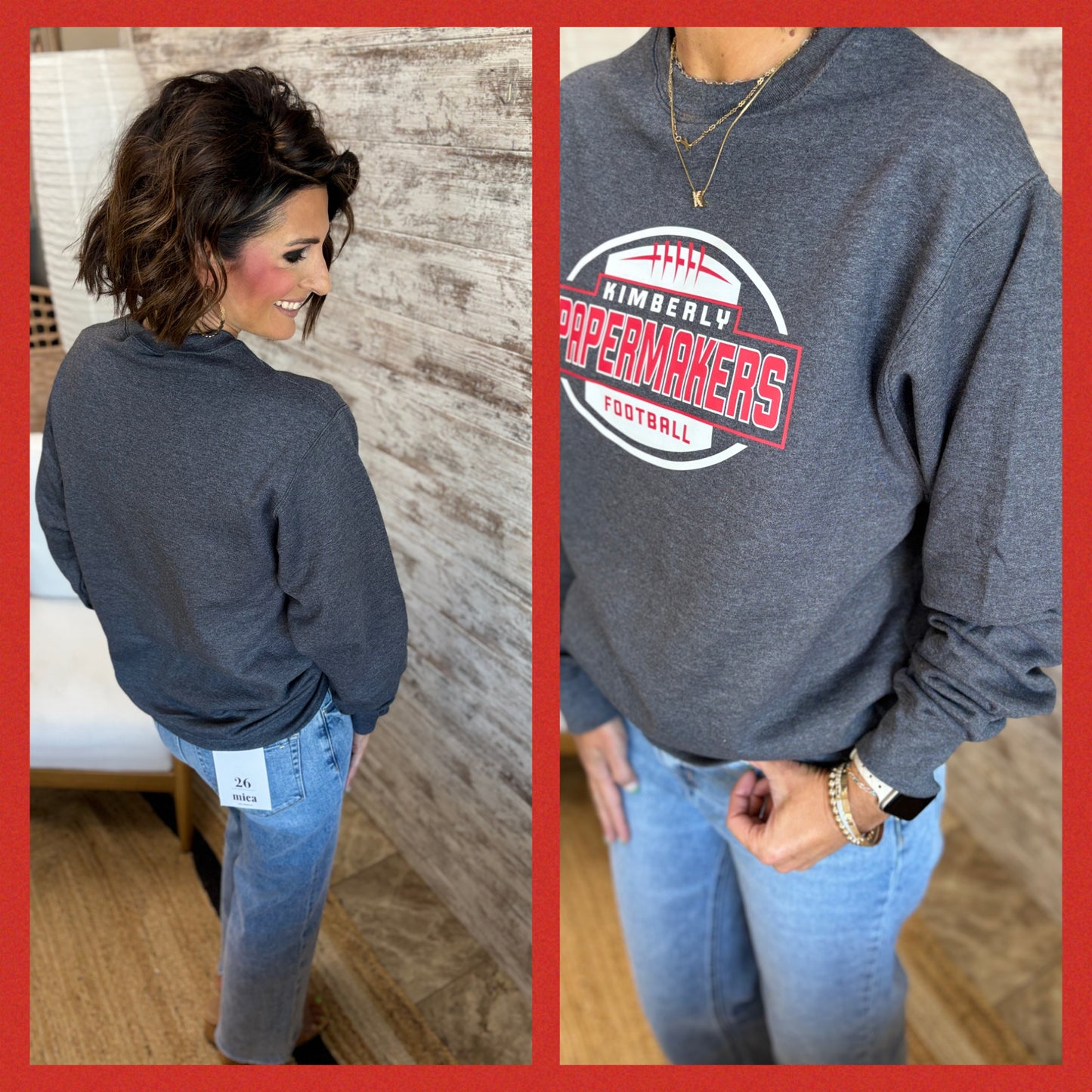 Kimberly Football Port & Comany Dark Heather Grey Crew ~ Youth and Adult