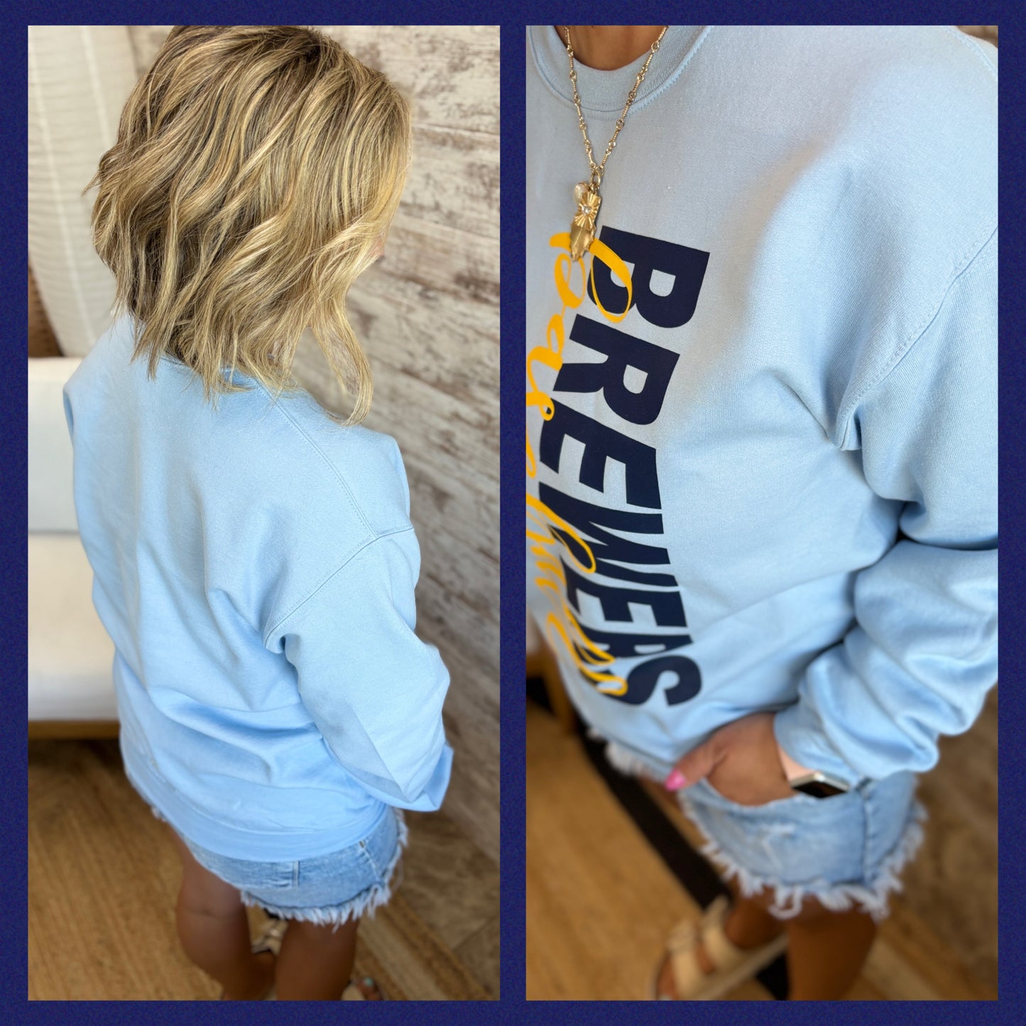 Brewers Baseball Light Blue Port & Company Crew Neck ~ 2 Styles