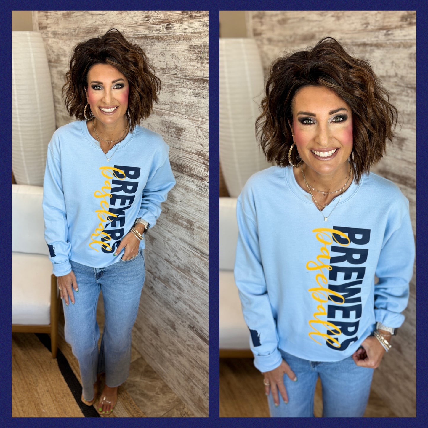 Brewers Baseball Light Blue Port & Company Crew Neck ~ 2 Styles