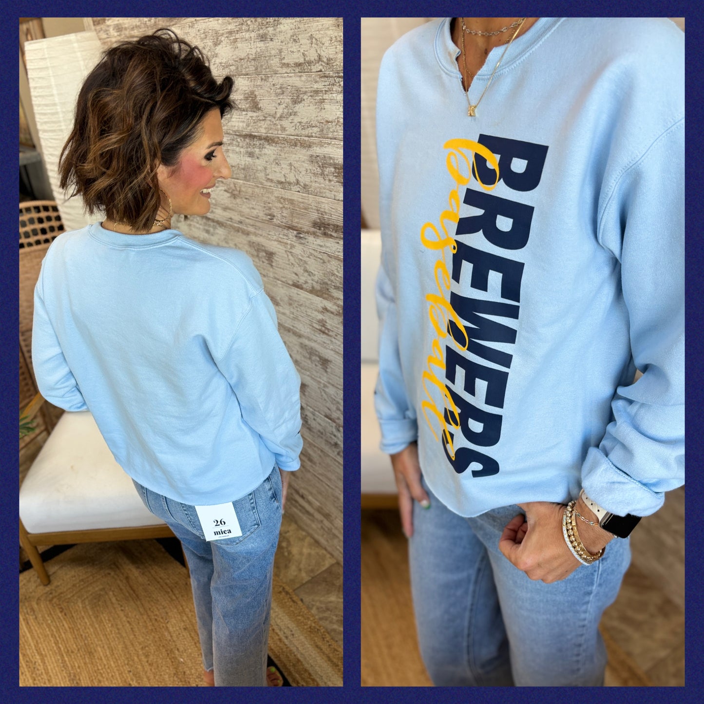 Brewers Baseball Light Blue Port & Company Crew Neck ~ 2 Styles