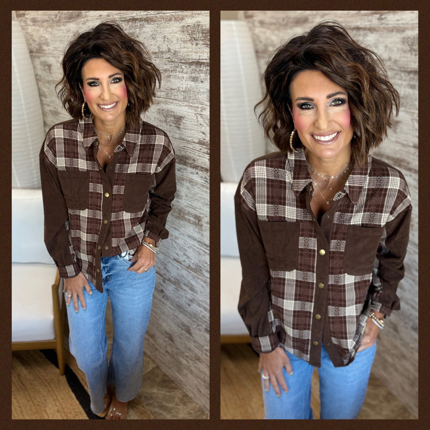 Brown Plaid Button Down Shirt