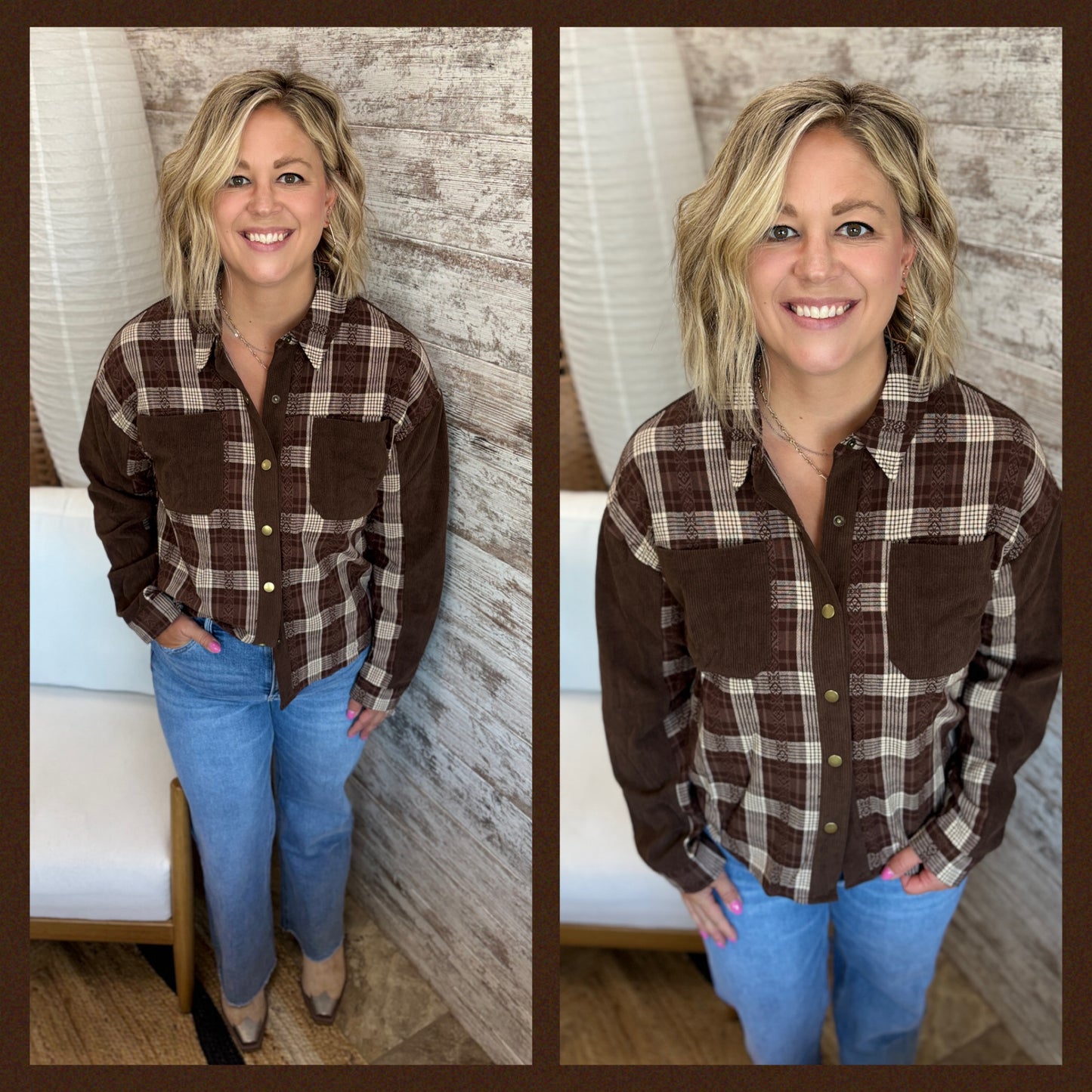 Brown Plaid Button Down Shirt