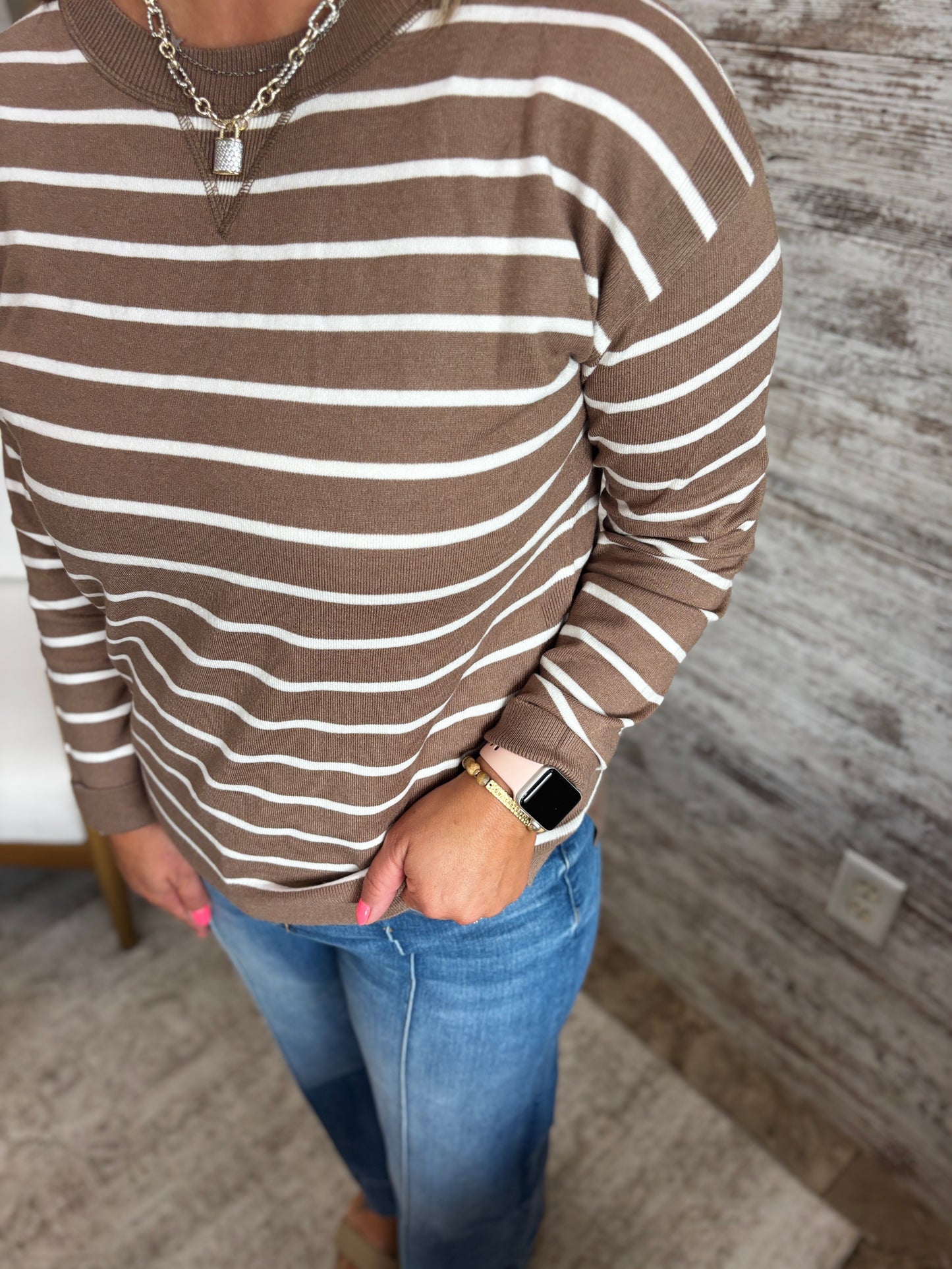 Mocha Striped Pullover Sweater