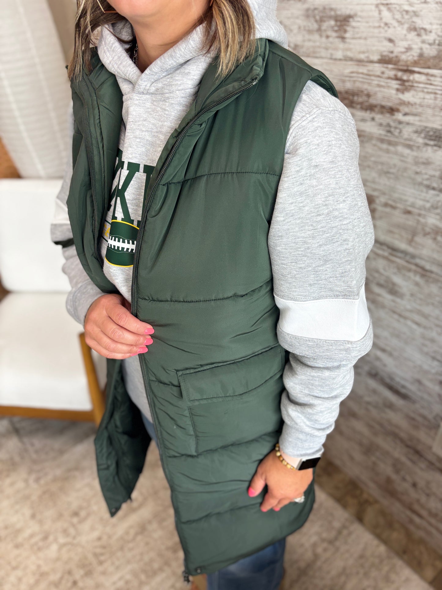 Dark Green Long Line Vest