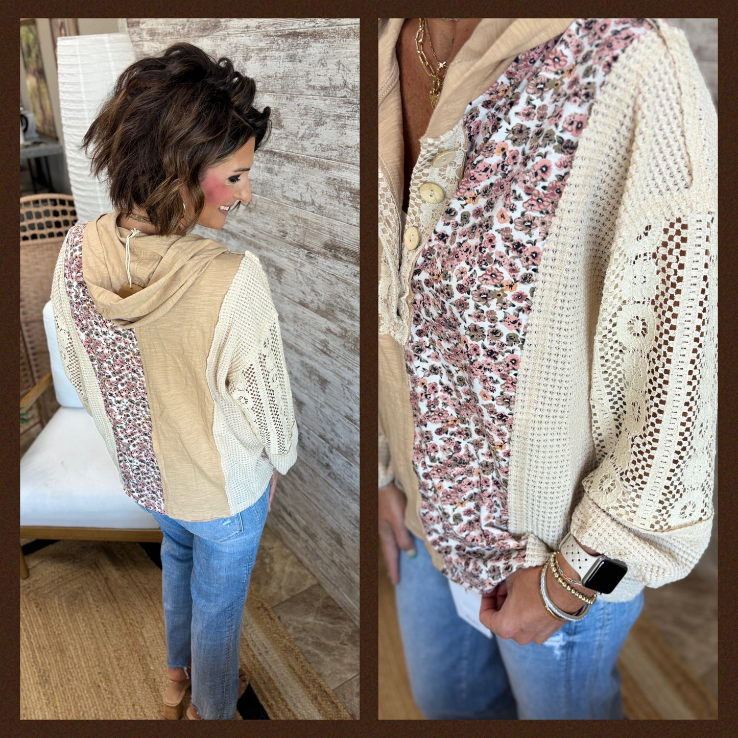 Floral and Lace Button Up Hoodie