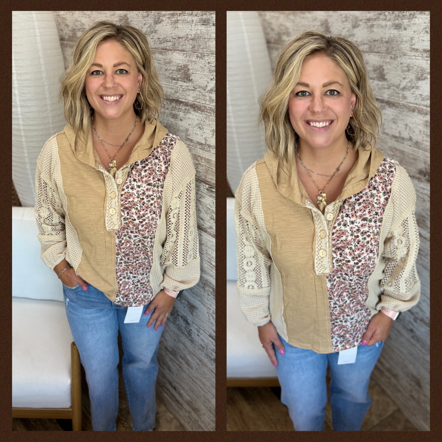 Floral and Lace Button Up Hoodie