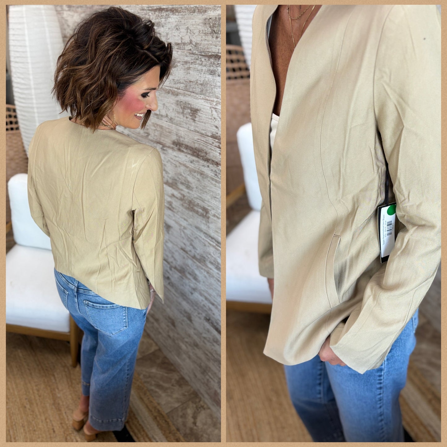 Taupe Asymmetrical Hem Blazer
