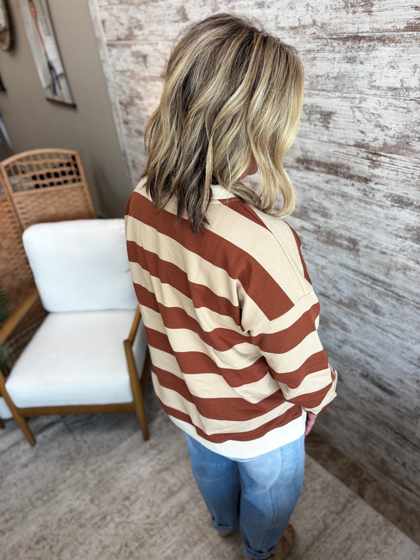 Sienna Brown Rugby Stripe Pullover