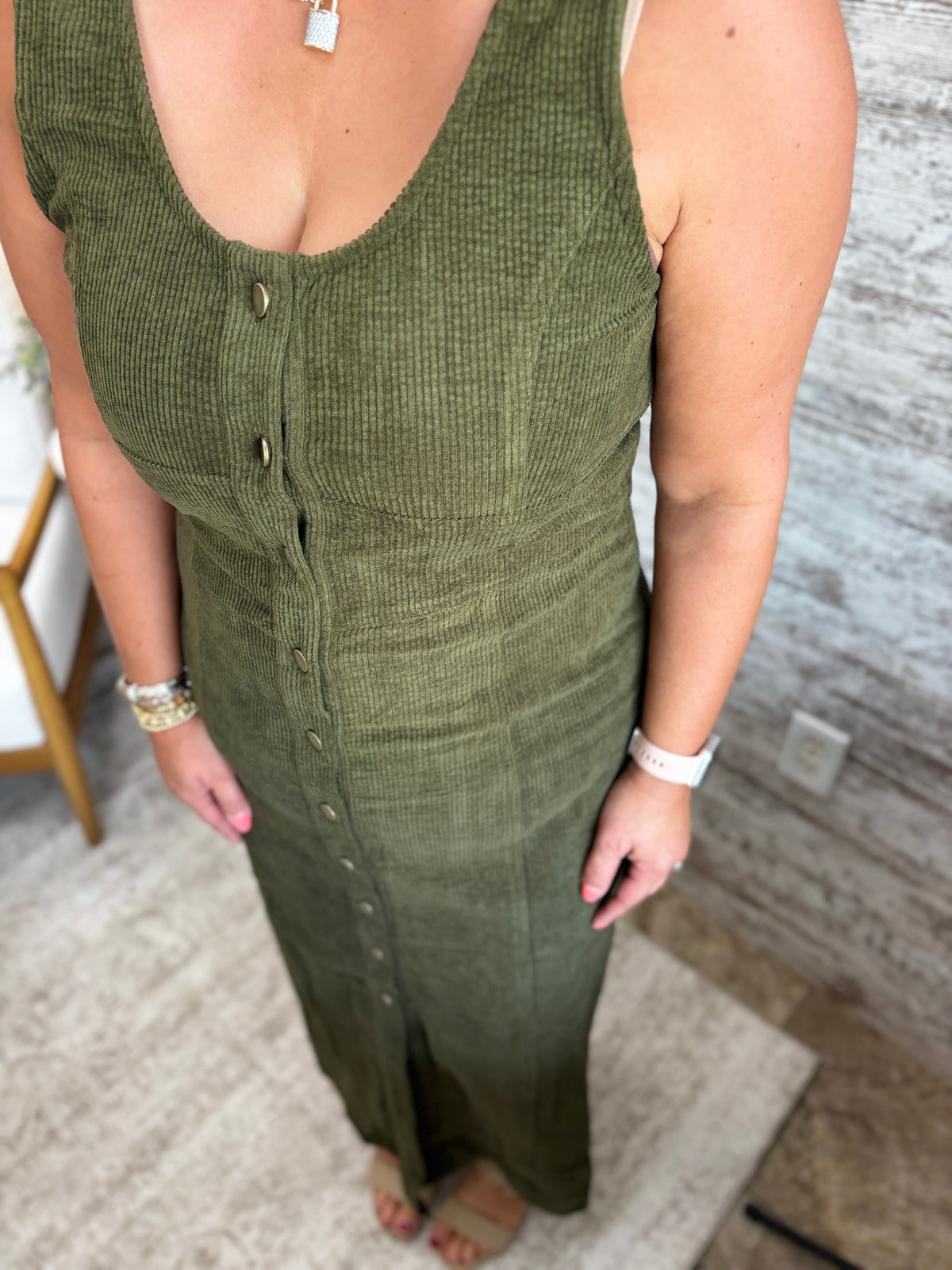 Olive Button Down Corduroy Dress