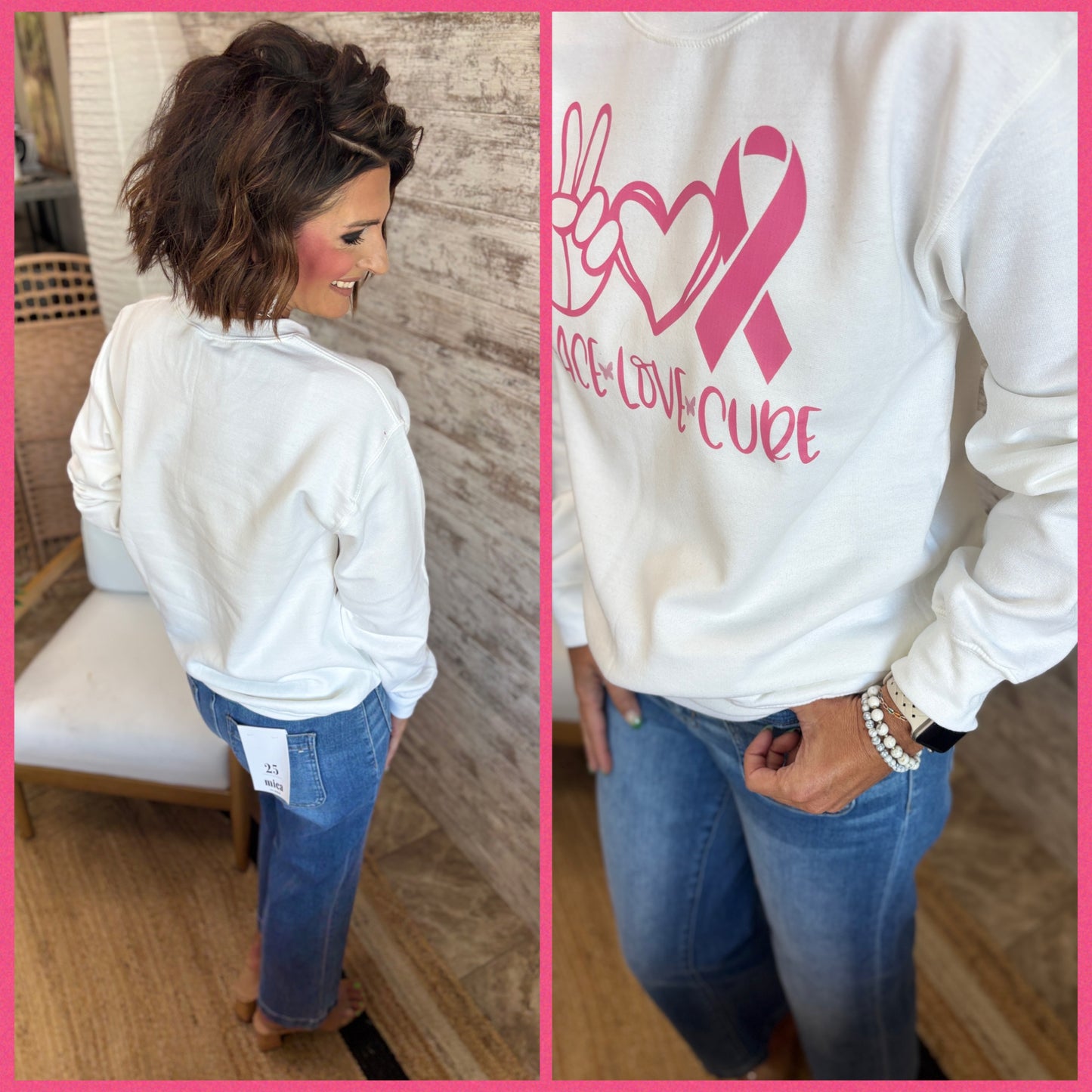 Peace, Love, Cure Breast Cancer Gildan Crew ~ Adult and Youth ~ 2 Colors *Giveback*