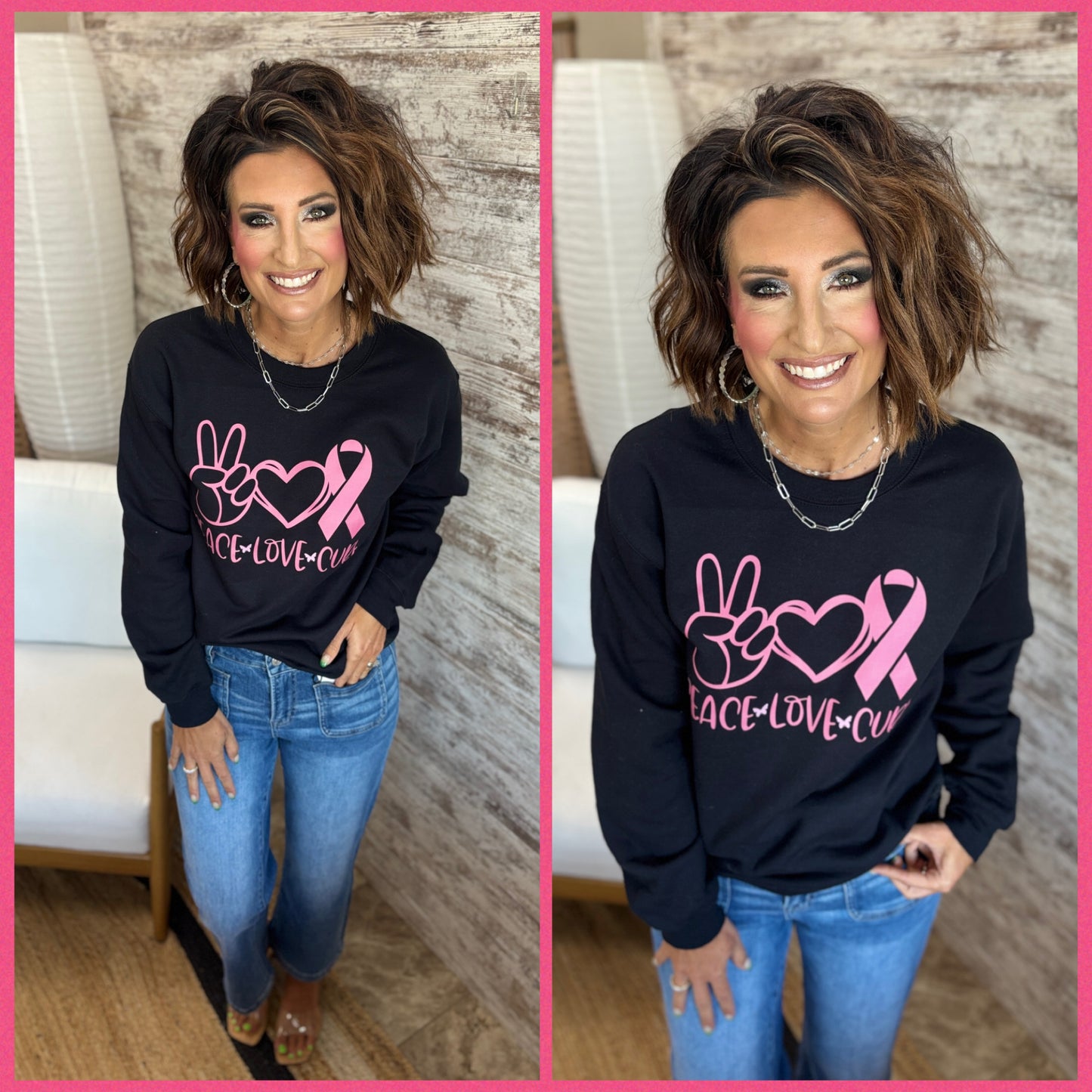 Peace, Love, Cure Breast Cancer Gildan Crew ~ Adult and Youth ~ 2 Colors *Giveback*
