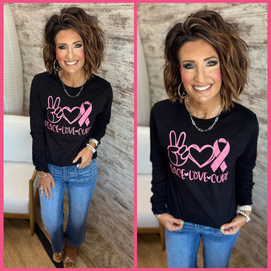 Peace, Love, Cure Breast Cancer Bella Long Sleeve ~ Adult and Youth ~ 2 Colors *Giveback*