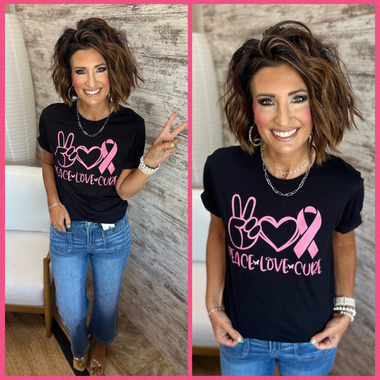 Peace, Love, Cure Breast Cancer Bella Tee~ Adult and Youth ~ 2 Colors *Giveback*