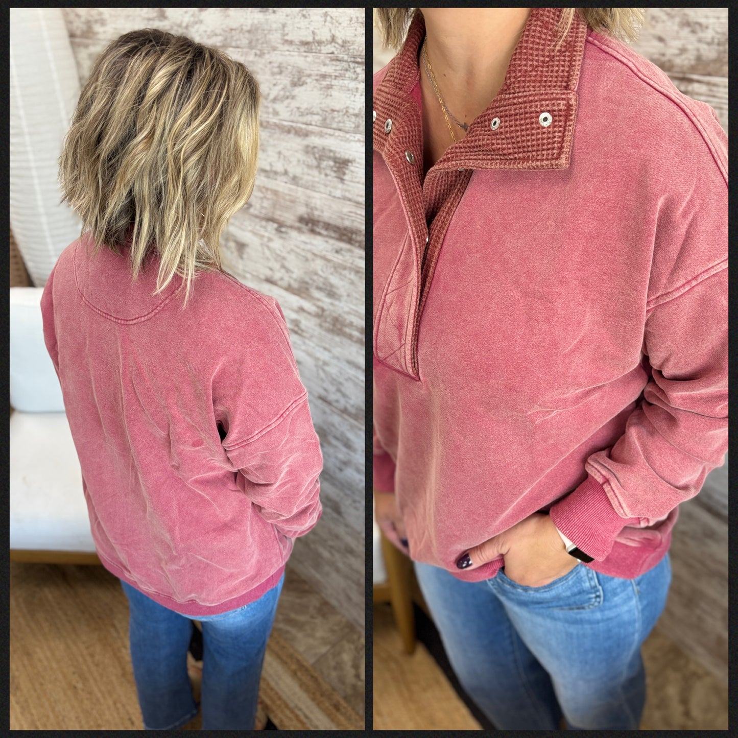 Thermal Wash Collar Sweatshirt ~ 2 colors **Restocked