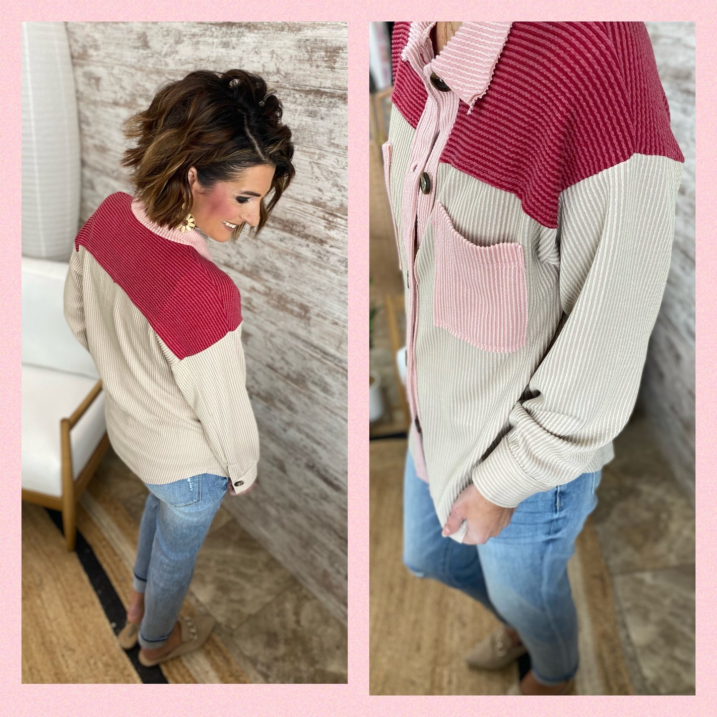 Color Block Button Down Shacket