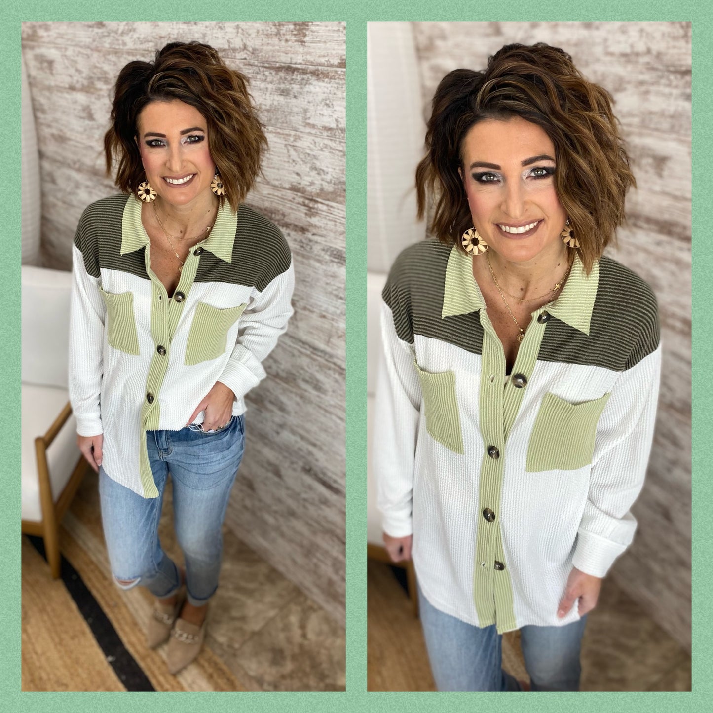 Color Block Button Down Shacket