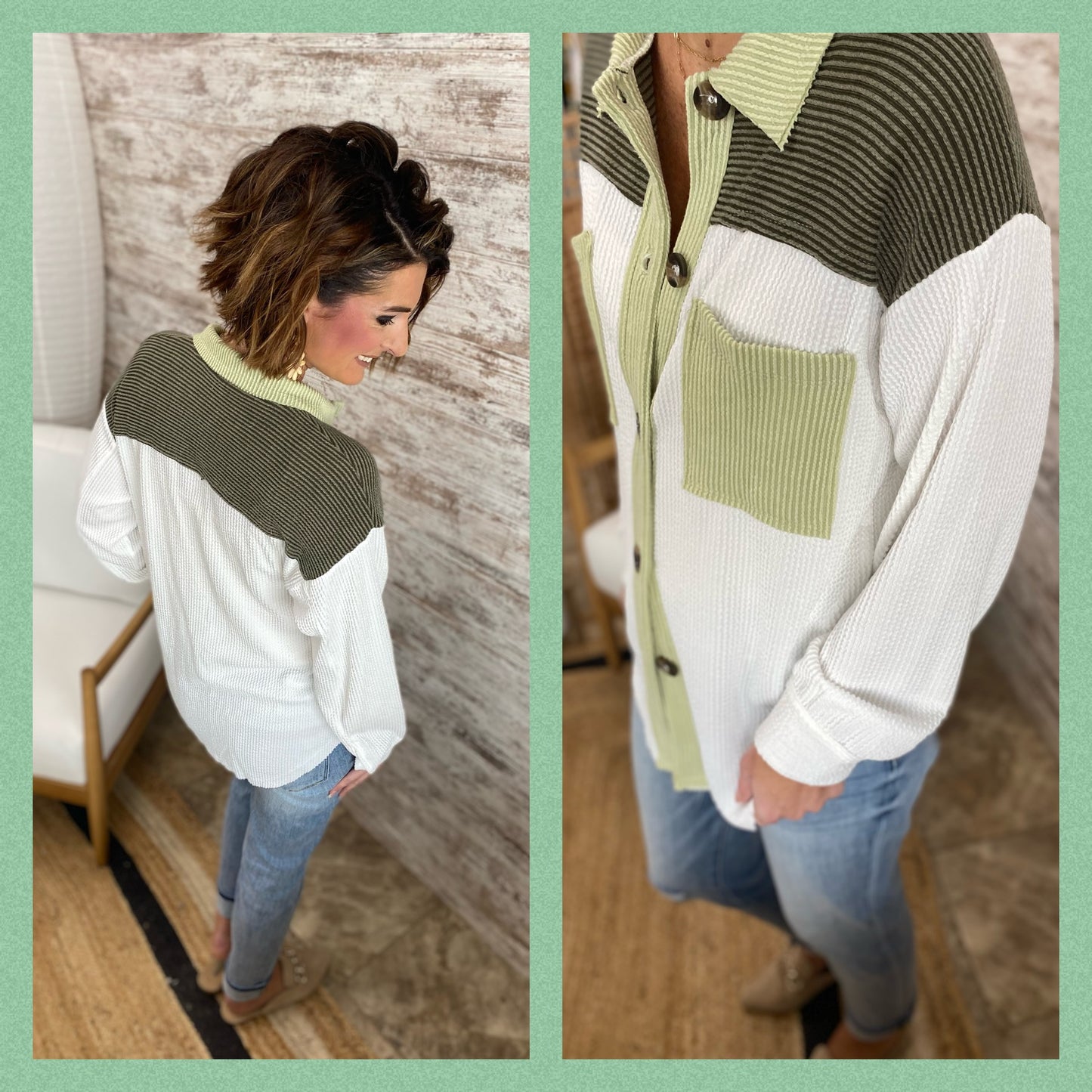 Color Block Button Down Shacket
