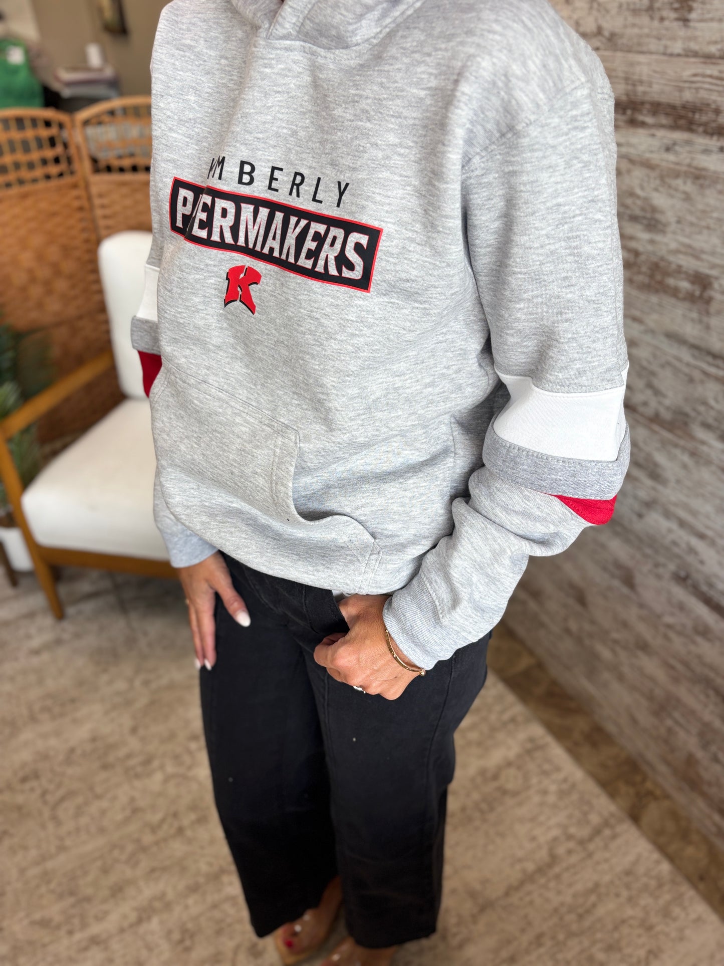 Kimberly Papermakers Red and White Stripe Pennant Hoodie ~ Unisex