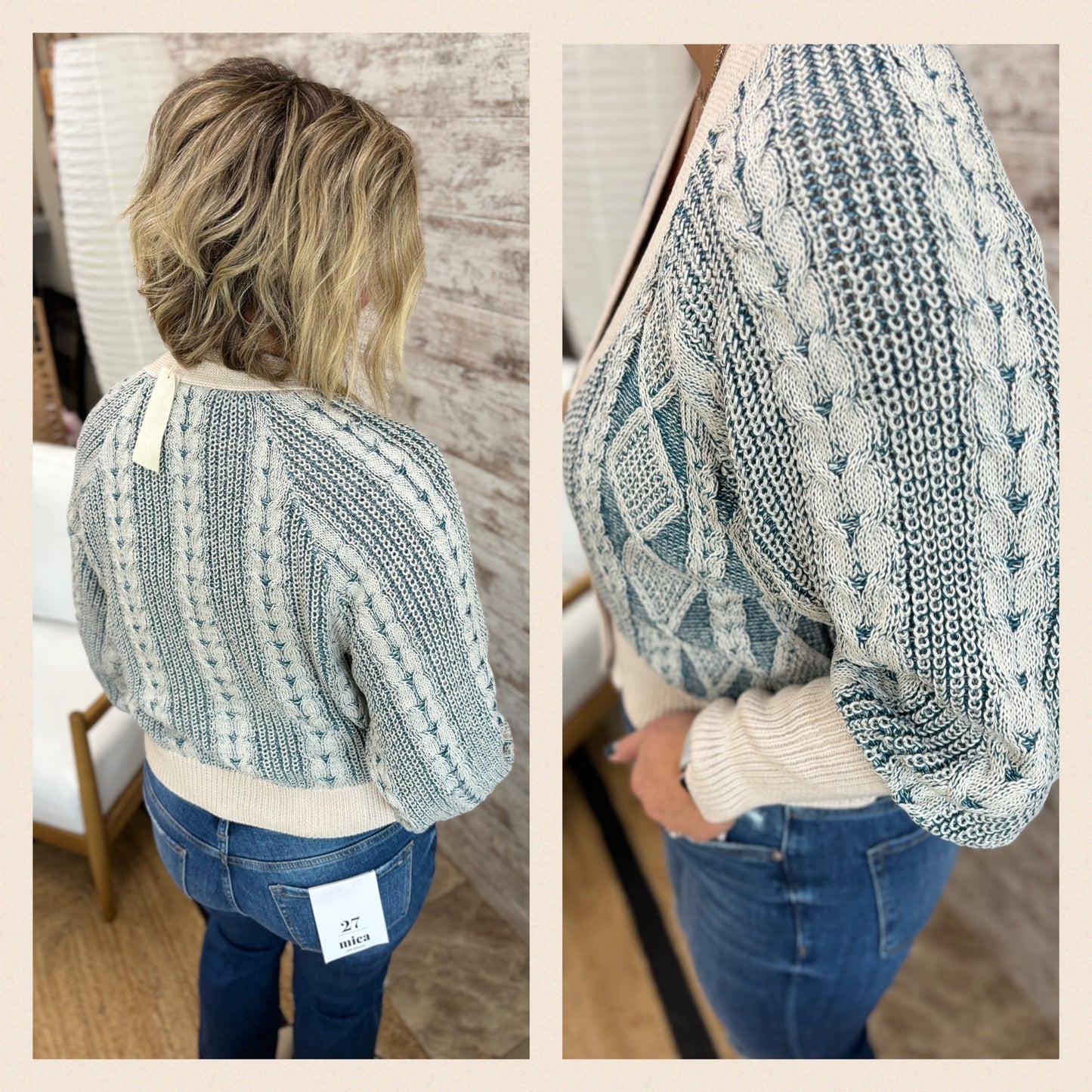 Washed Blue Mixed Weaving Sweater Cardigan