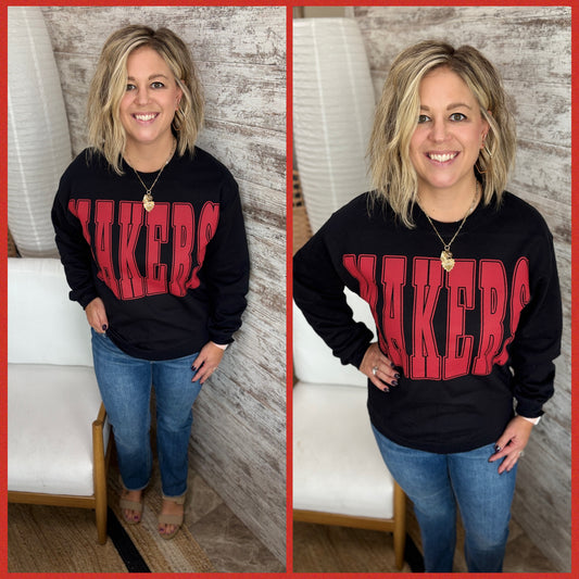 MAKERS Large Sports Print Black Crewneck