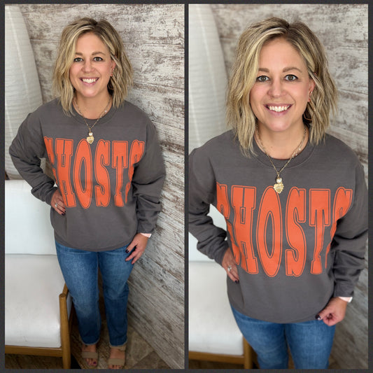 GHOSTS Large Sports Print Charcoal Crewneck