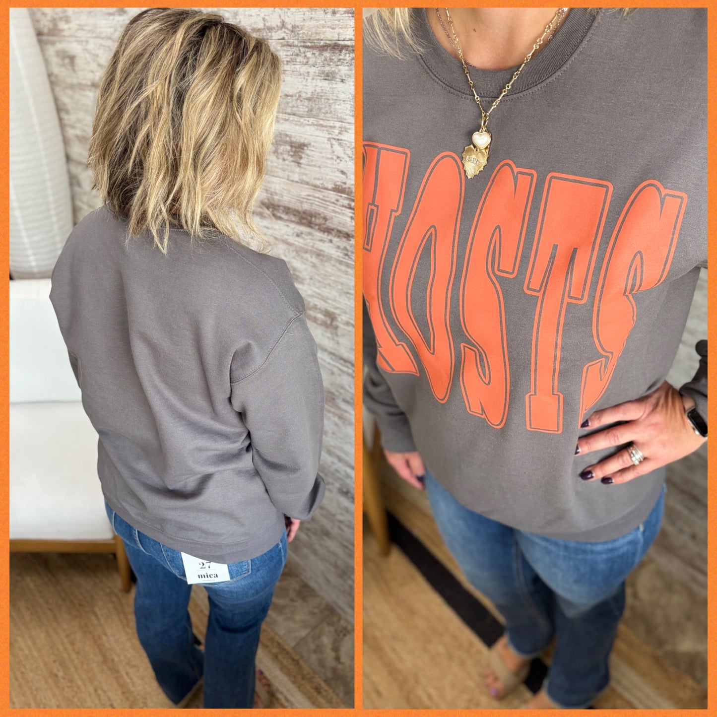 GHOSTS Large Sports Print Charcoal Crewneck