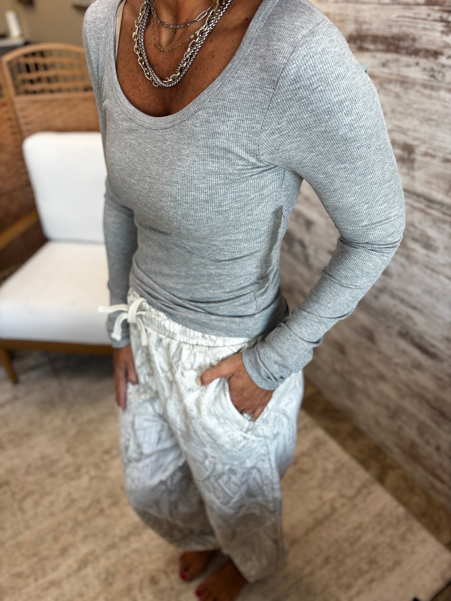 Grey Ribbed Long Sleeve with Built in Bra