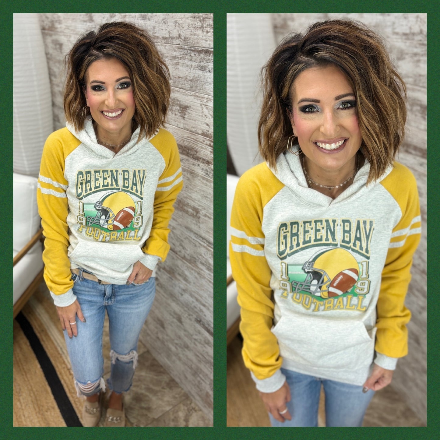 Green Bay Packer Vintage Varsity Mustard Hoodie
