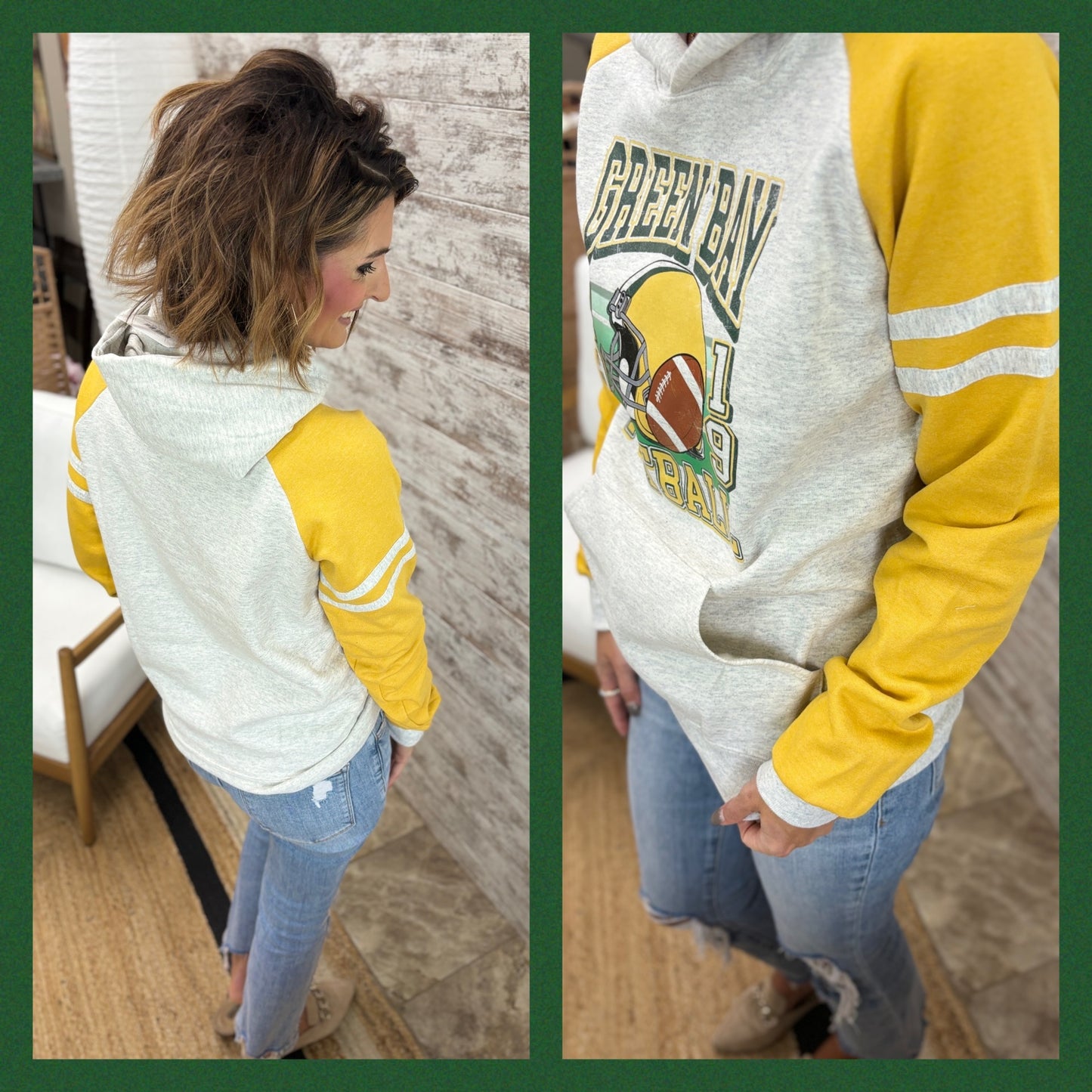 Green Bay Packer Vintage Varsity Mustard Hoodie