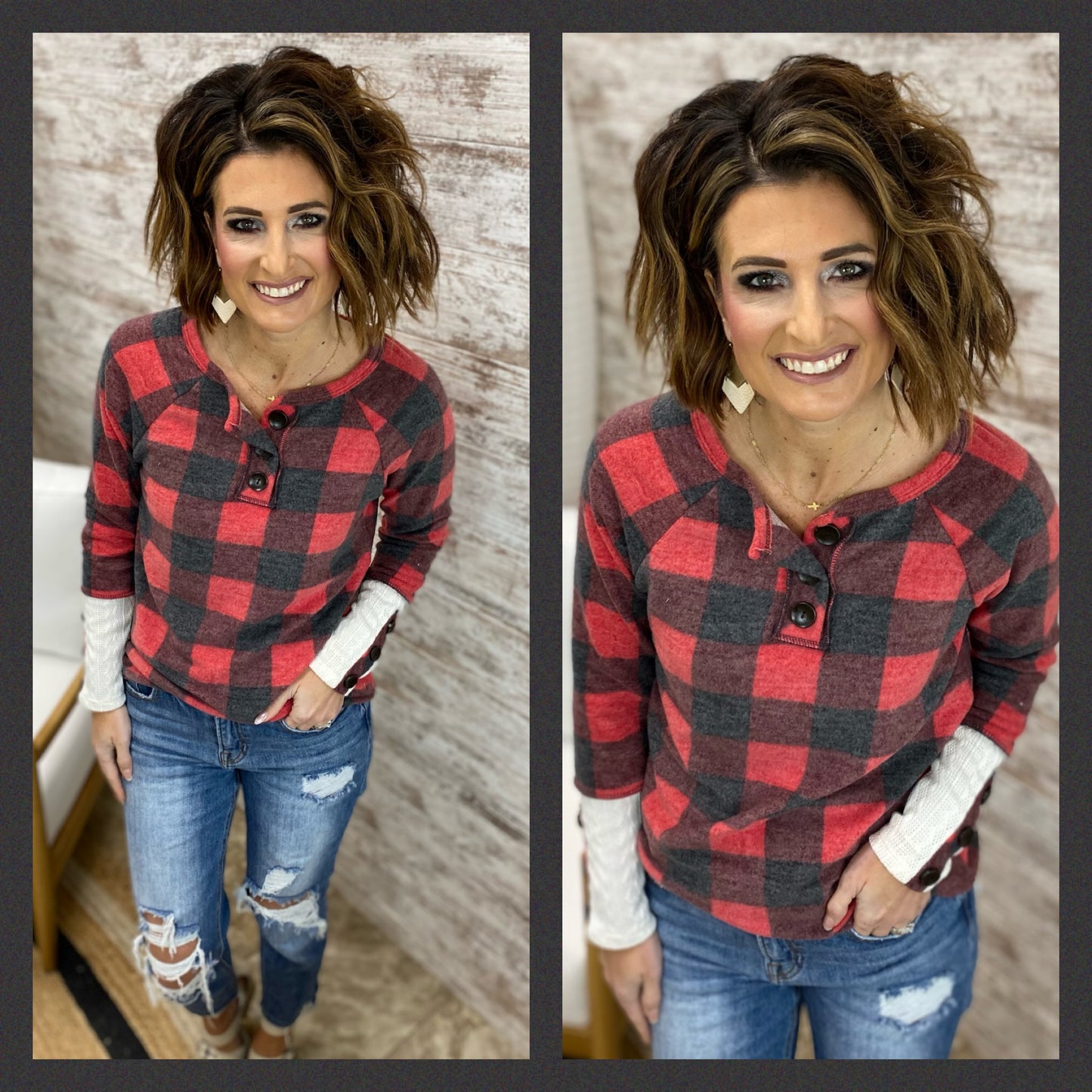 Red Buffalo Plaid Knit Top