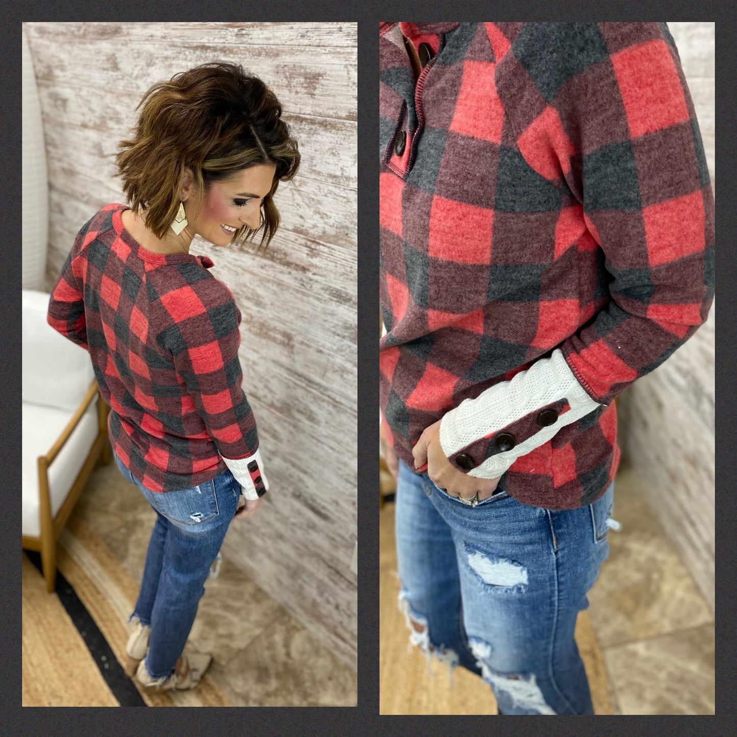 Red Buffalo Plaid Knit Top