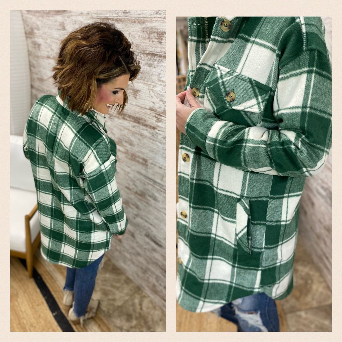 Green Long Plaid Shacket