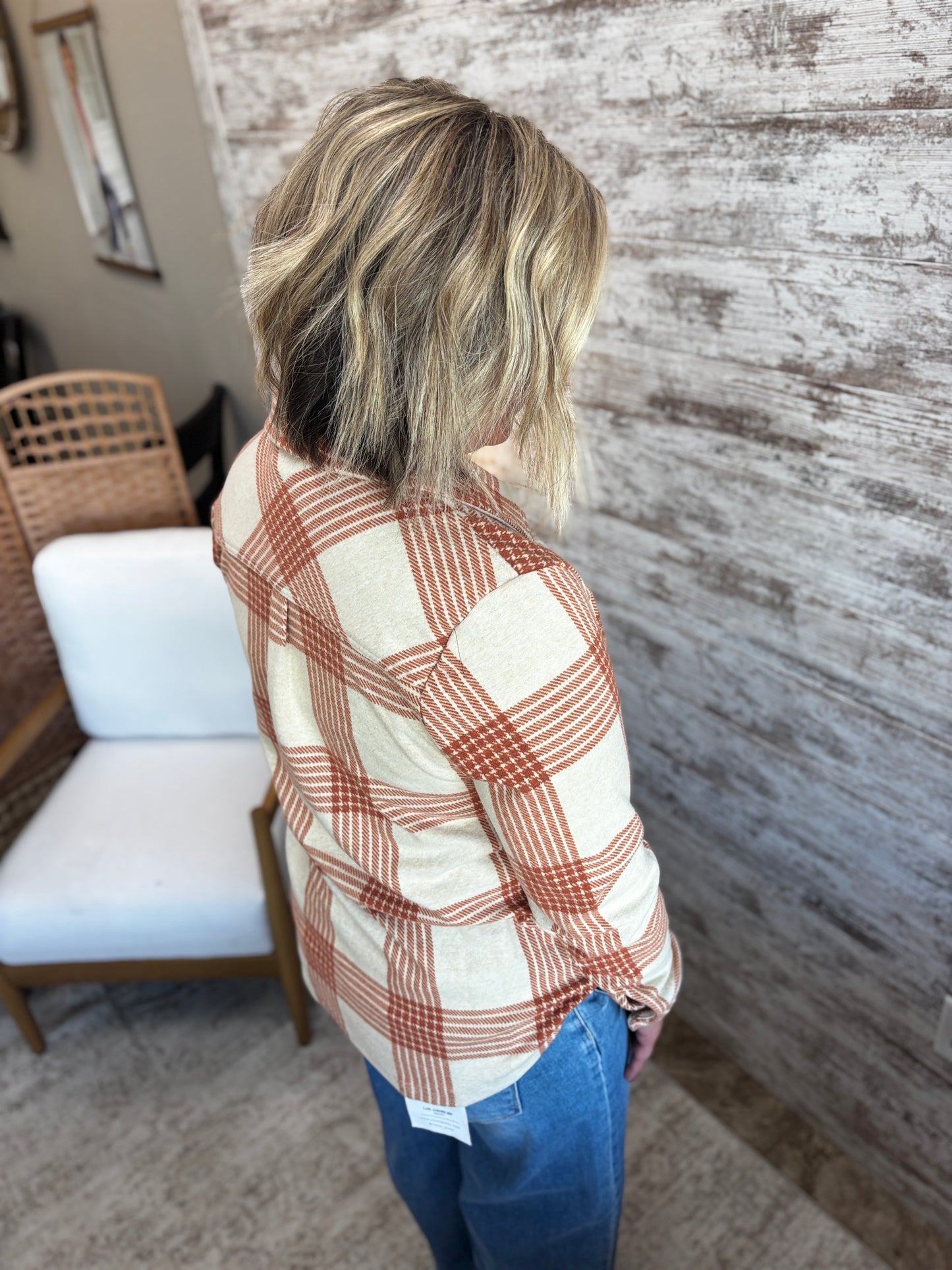 Cream and Rust Plaid Button Down
