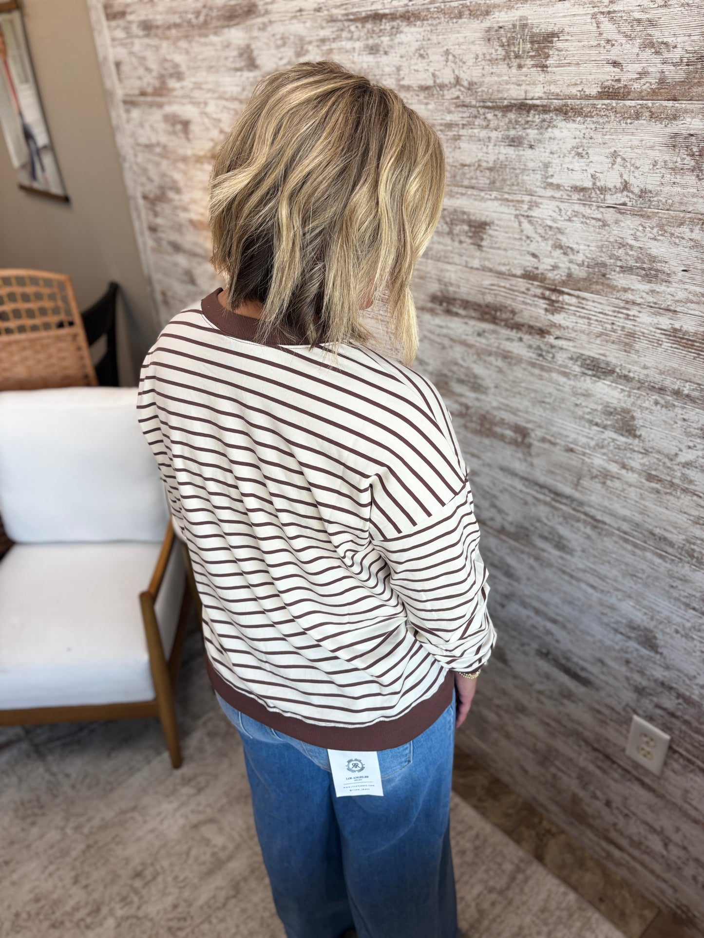 Sand Beige/Brown Striped Crew Neck