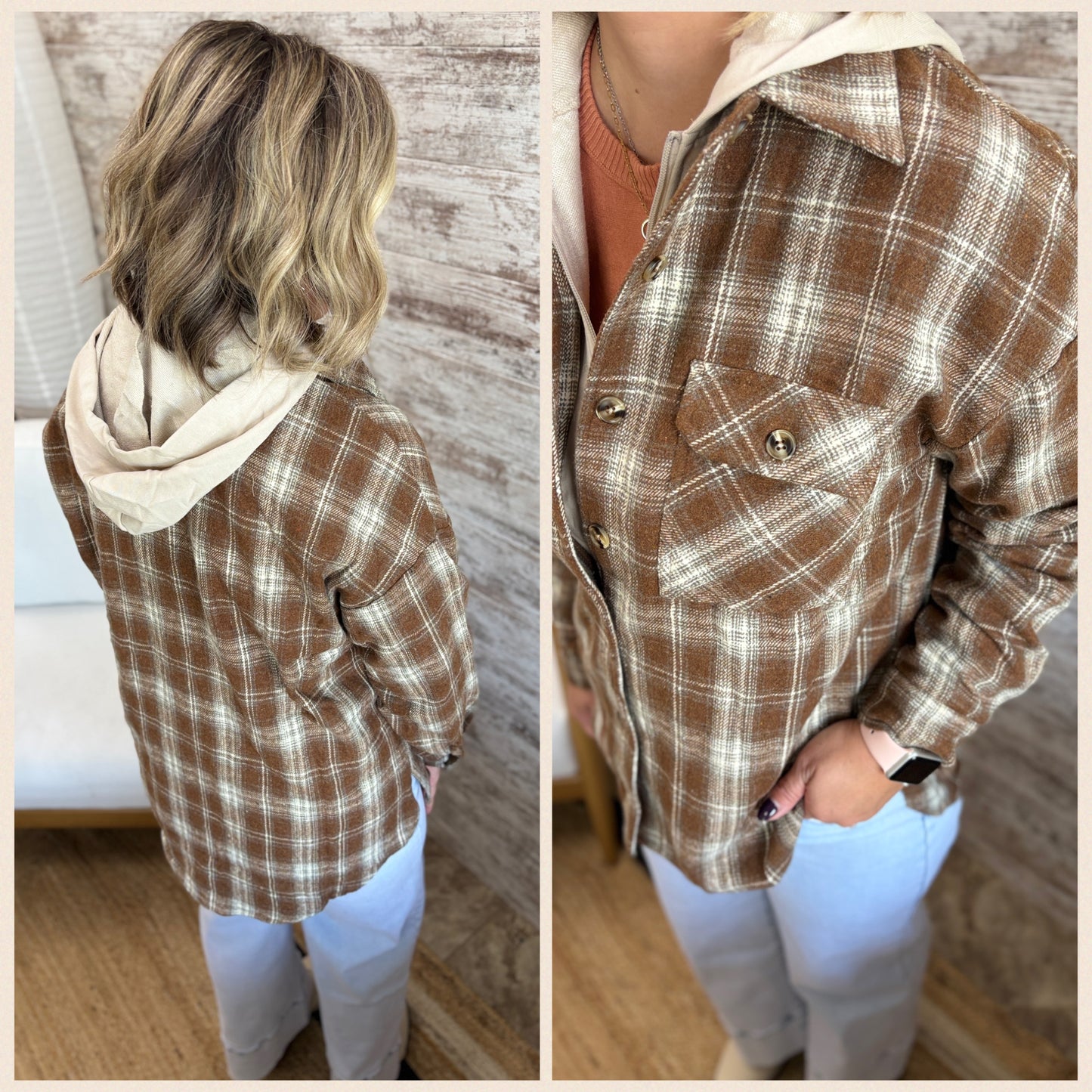 Mocha Twofer Plaid Shacket with Zipper